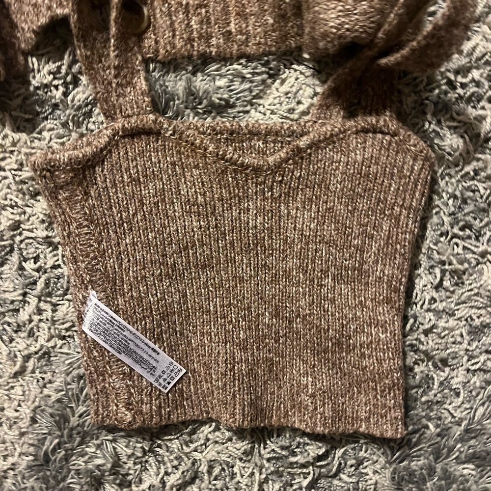 Zara Marled Brown Knit Cardigan & Crop Tank Set - Picture 2 of 7